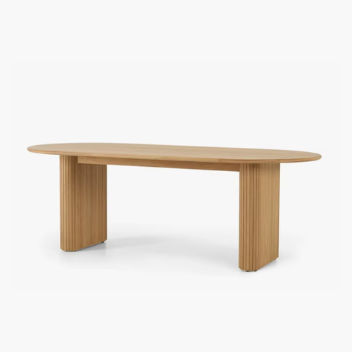 Solid Oak Oval Ribbed Dining Table on a white background