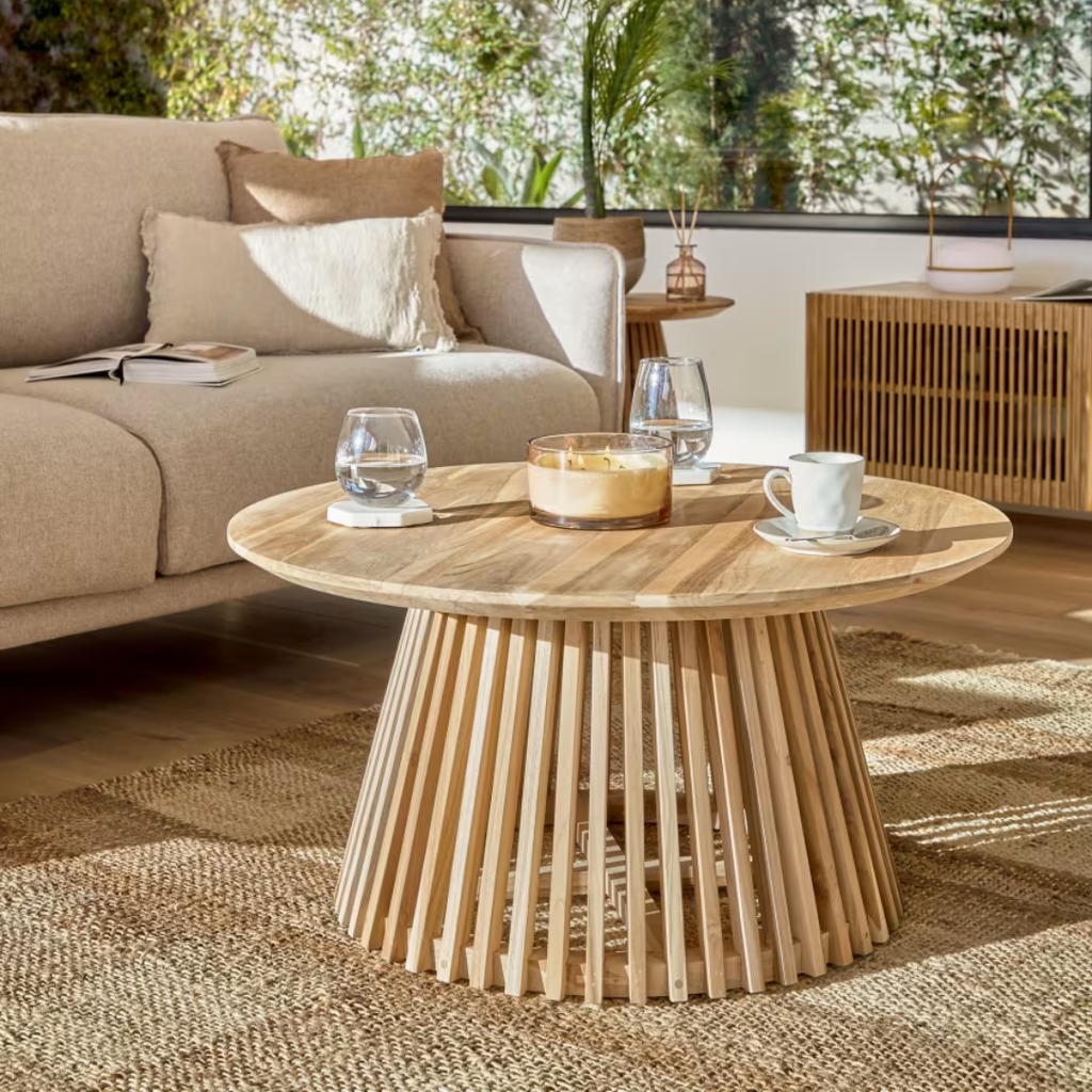 Alessia Natural Teak Slatted Round Coffee Table