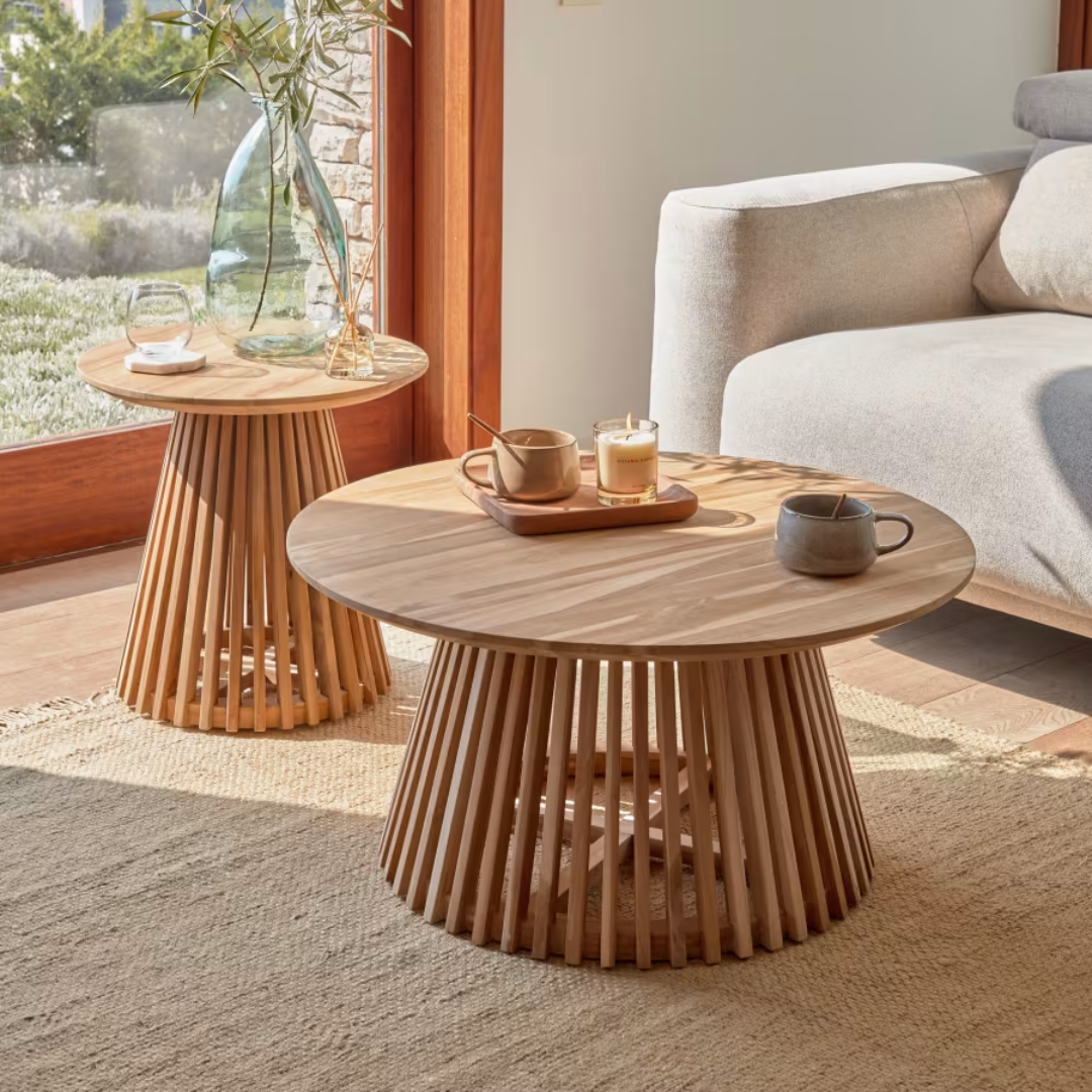 Alessia Natural Teak Slatted Round Coffee Table