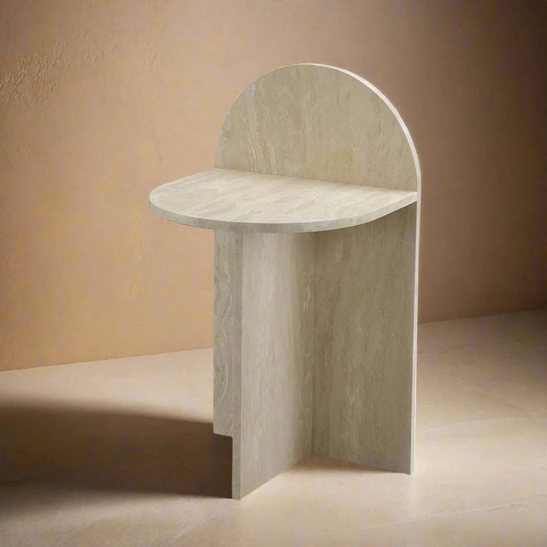 Anthea White Stone Side Table With Geometric Base