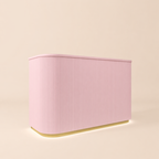 curved fluted wood small reception desk in soft pink finish for modern beauty salon interiors
