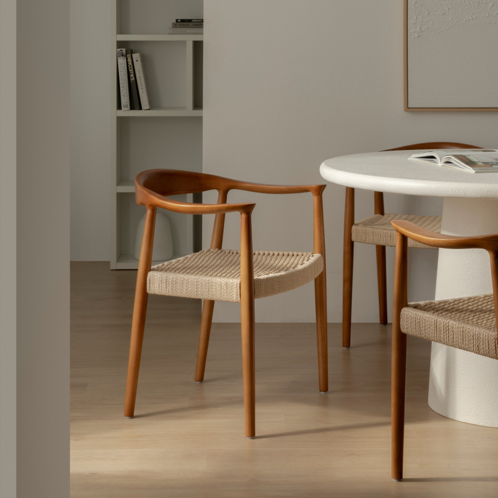  Wishbone Style Dining Chairs in a minimalist dining room 
