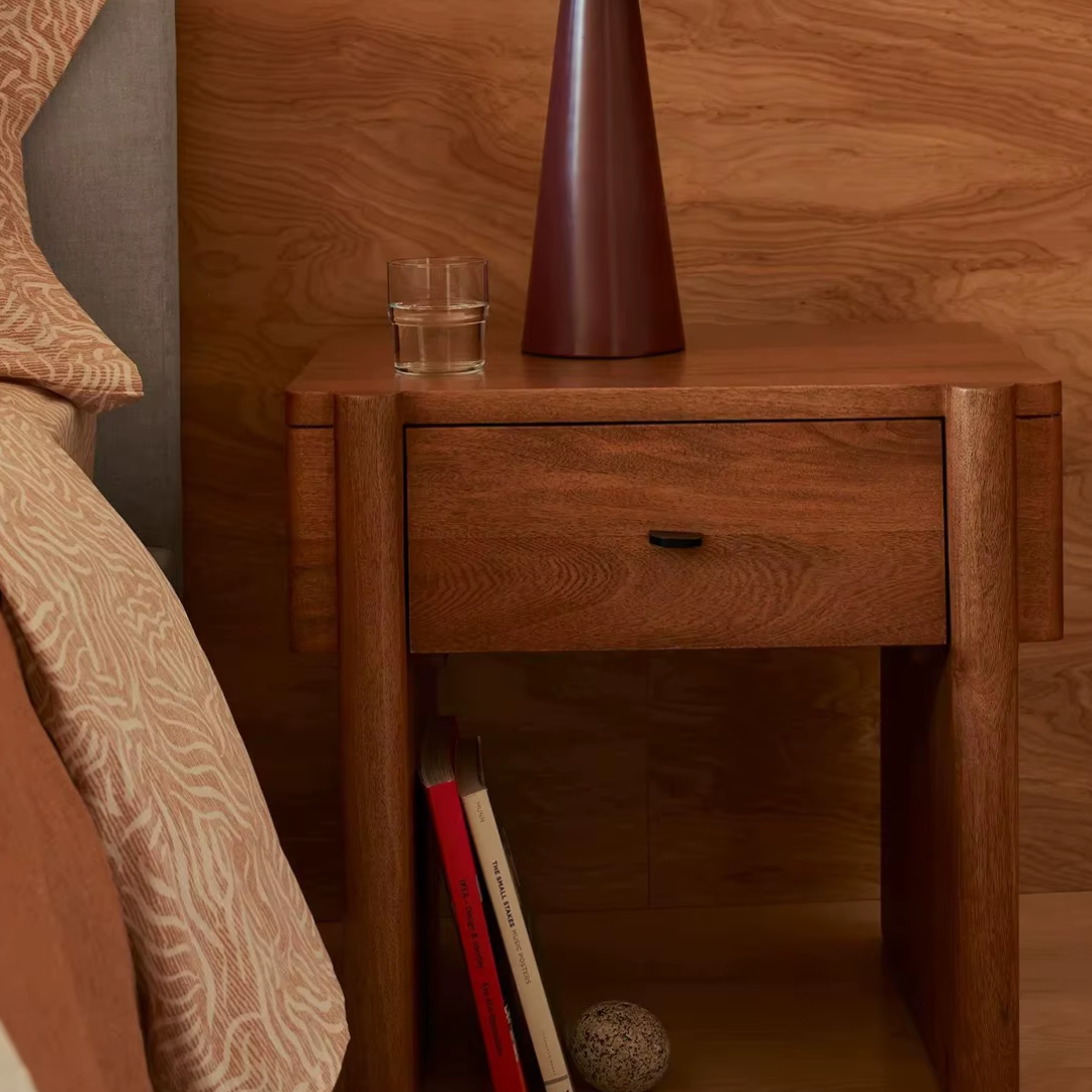 Dark Wooden Bedside Table  front view
