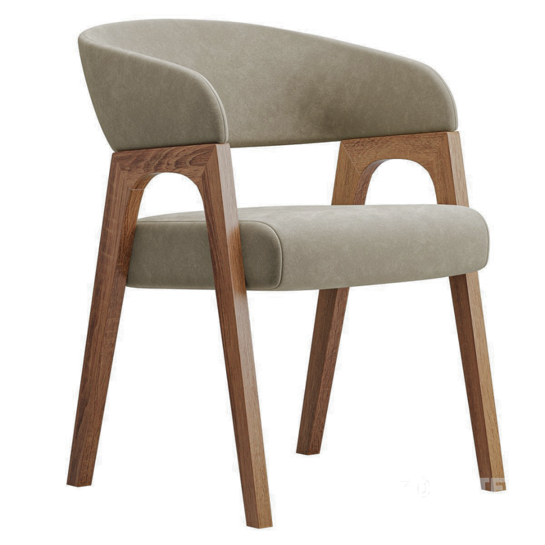 Chair with beige leather seat and backrest on wooden legs against a white background