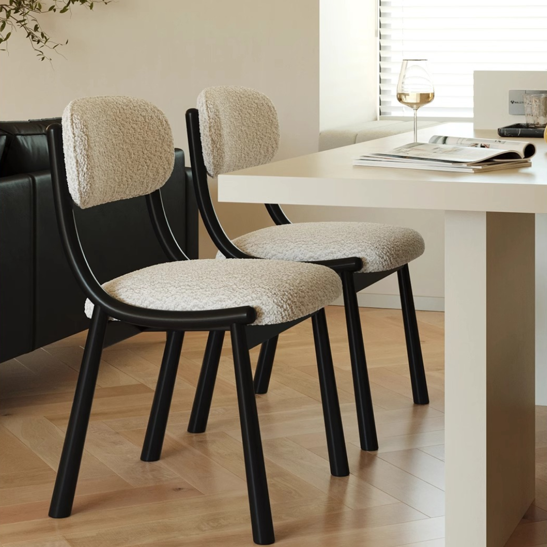 Black Metal And Boucle Fabric Dining Room Chair side view