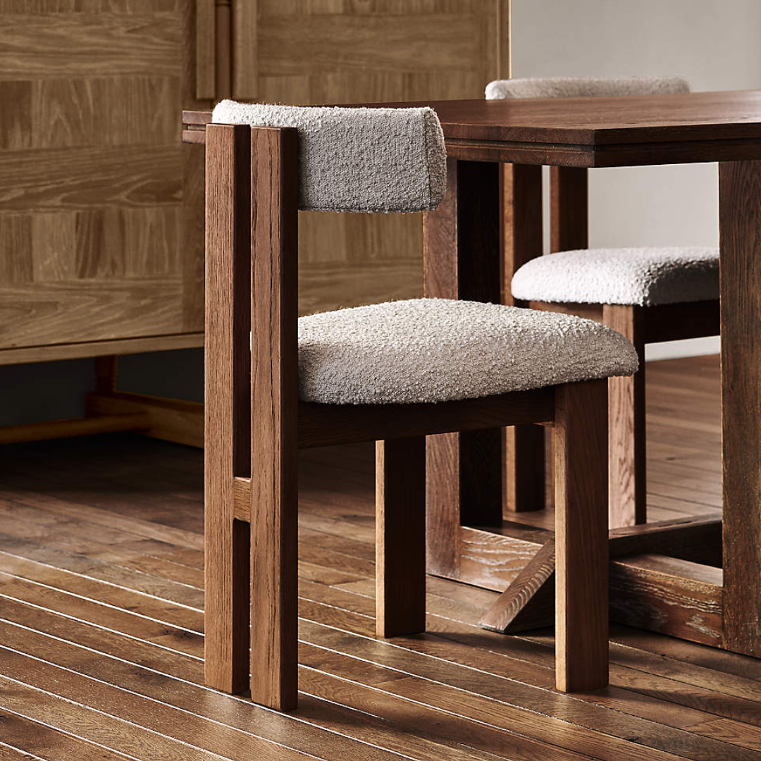 White Boucle Dining Chair and backrest in a dining setting.