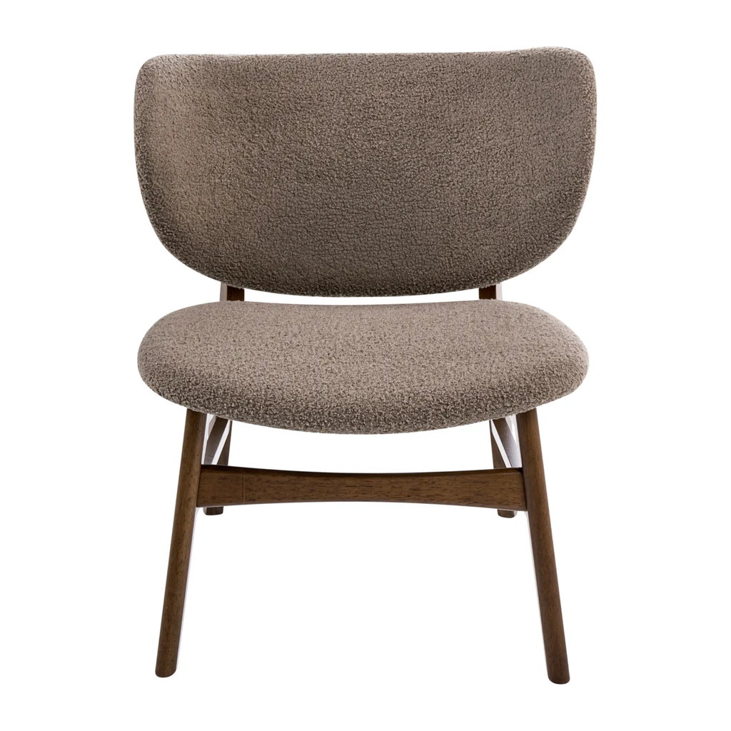 Daphne Curved Armless Taupe Boucle Chair With Walnut Wood Frame