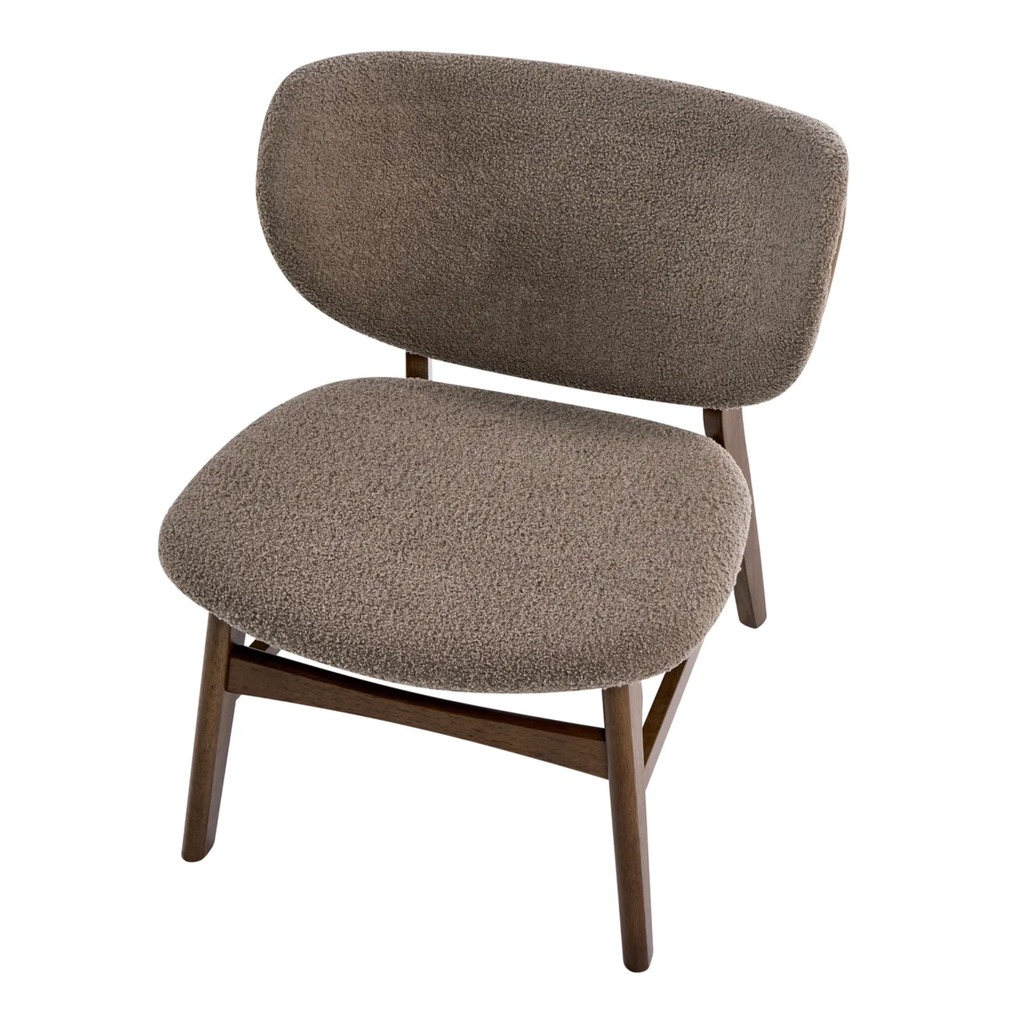 Daphne Curved Armless Taupe Boucle Chair With Walnut Wood Frame