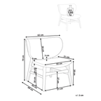 Black and white line drawing of a dining chair with multiple dimension labels (height, width, seat depth, leg width) and a small inset showing the chair from above with a weight limit of 120 kg.