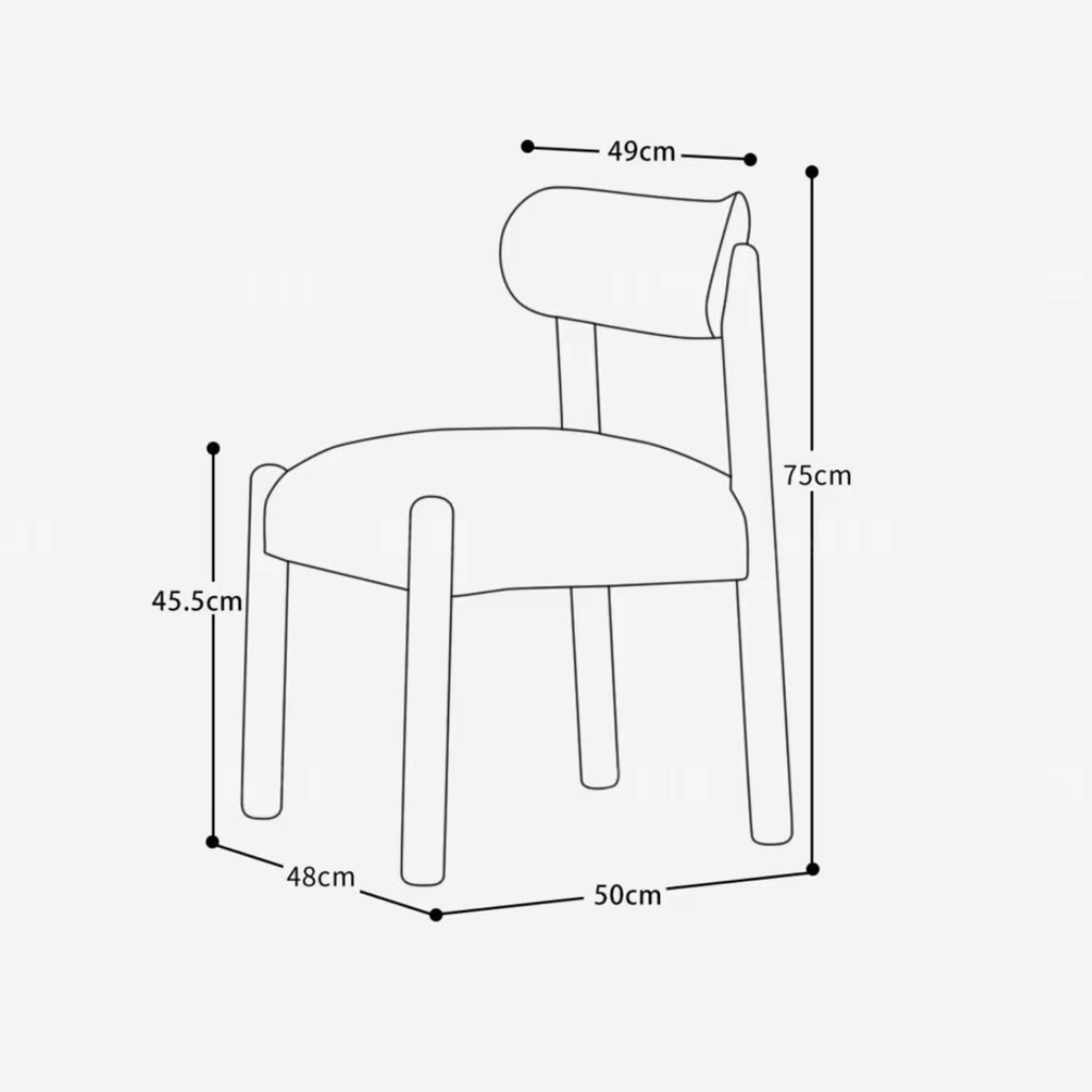 Line drawing of a chair with dimensions labeled