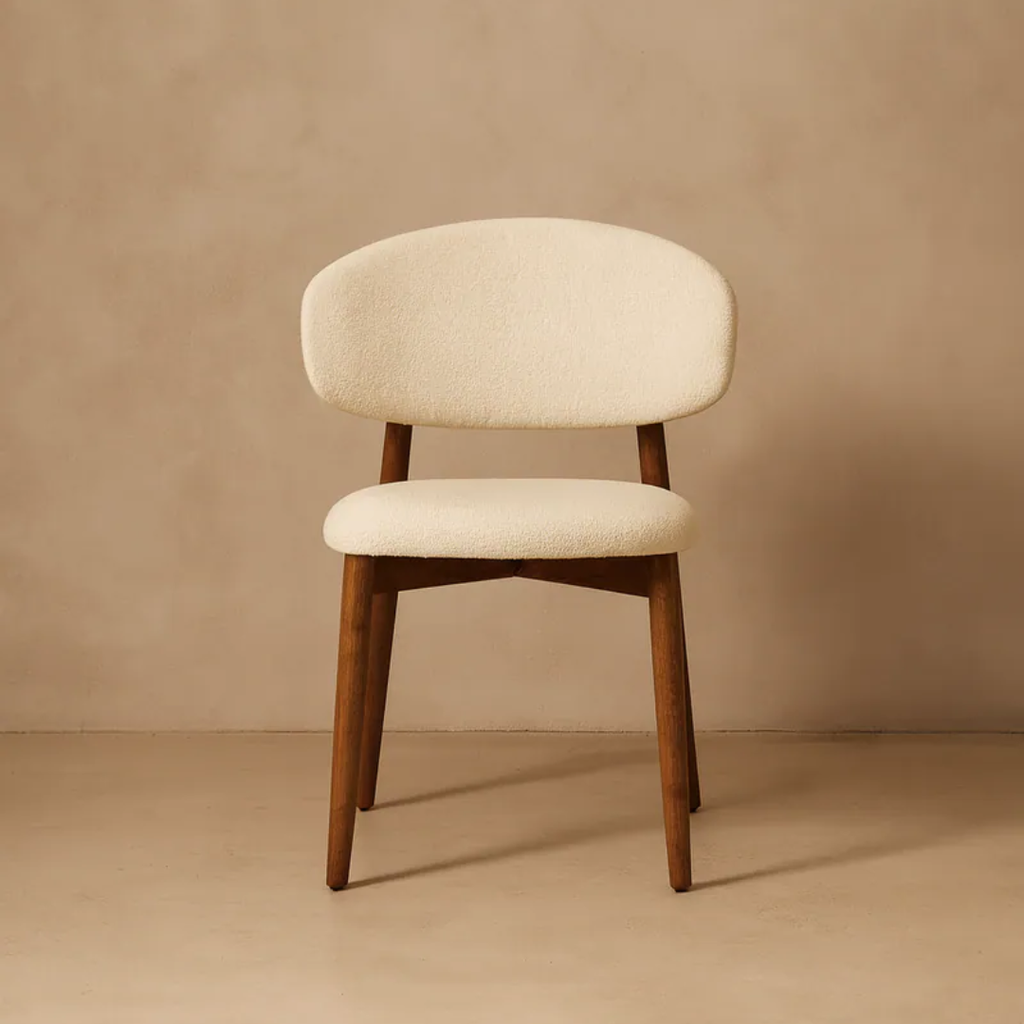 cream Dining Chair With Walnut Legs on a beige background