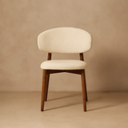 cream Dining Chair With Walnut Legs on a beige background