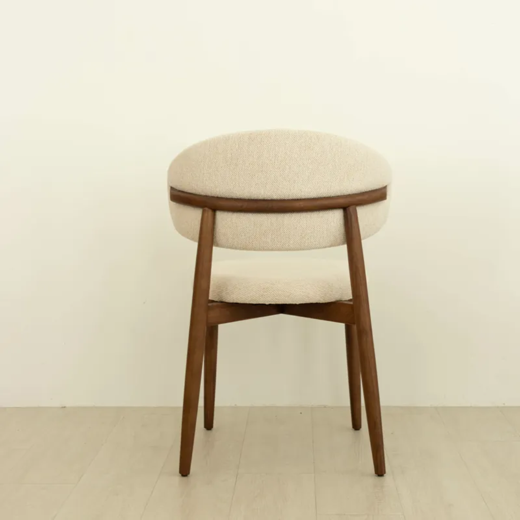 cream Dining Chair With Walnut Legs on a beige background  on a plain background