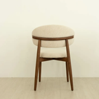 cream Dining Chair With Walnut Legs on a beige background  on a plain background