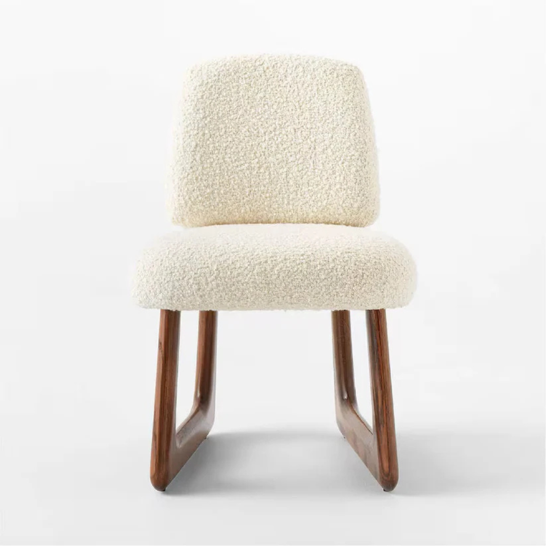 Neutral Boucle Dining Chair  front view on a white background
