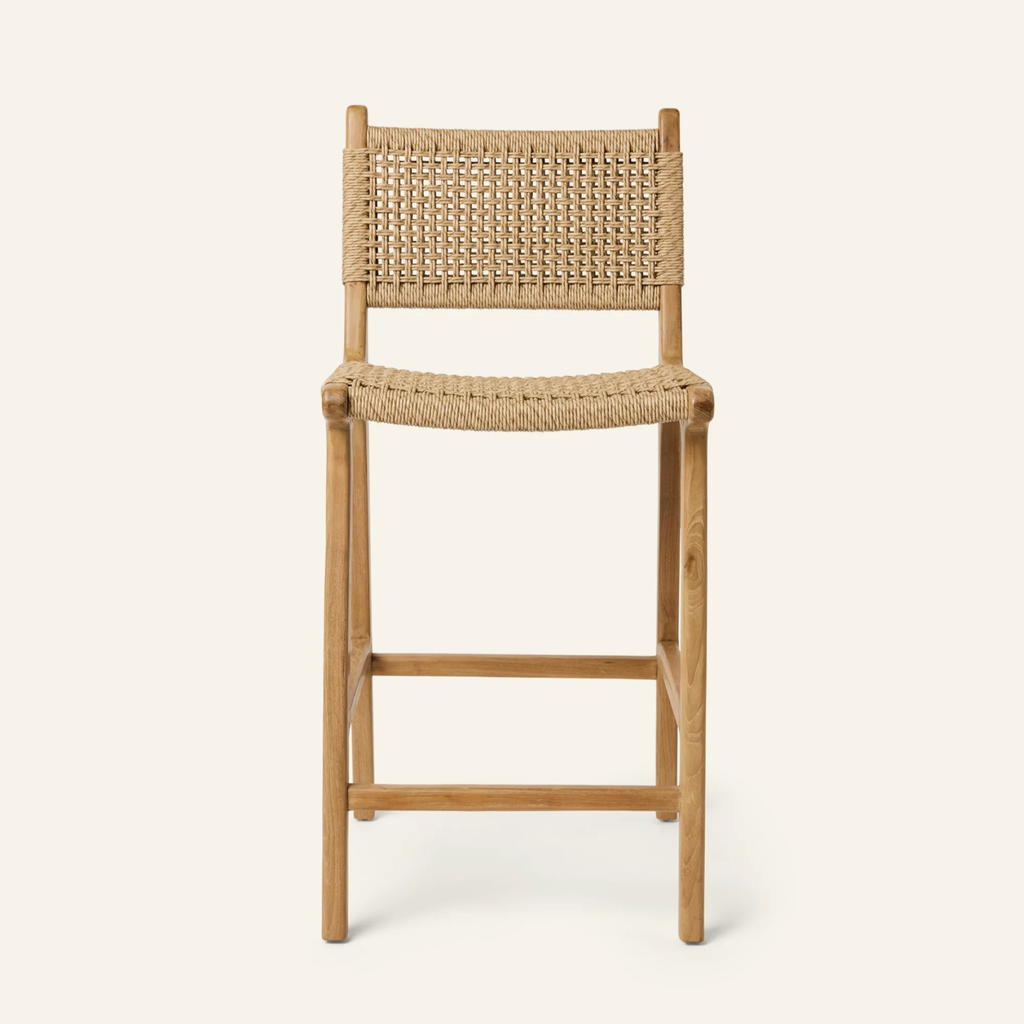Esmé Teak Wood And Rattan Bar Stool With Back