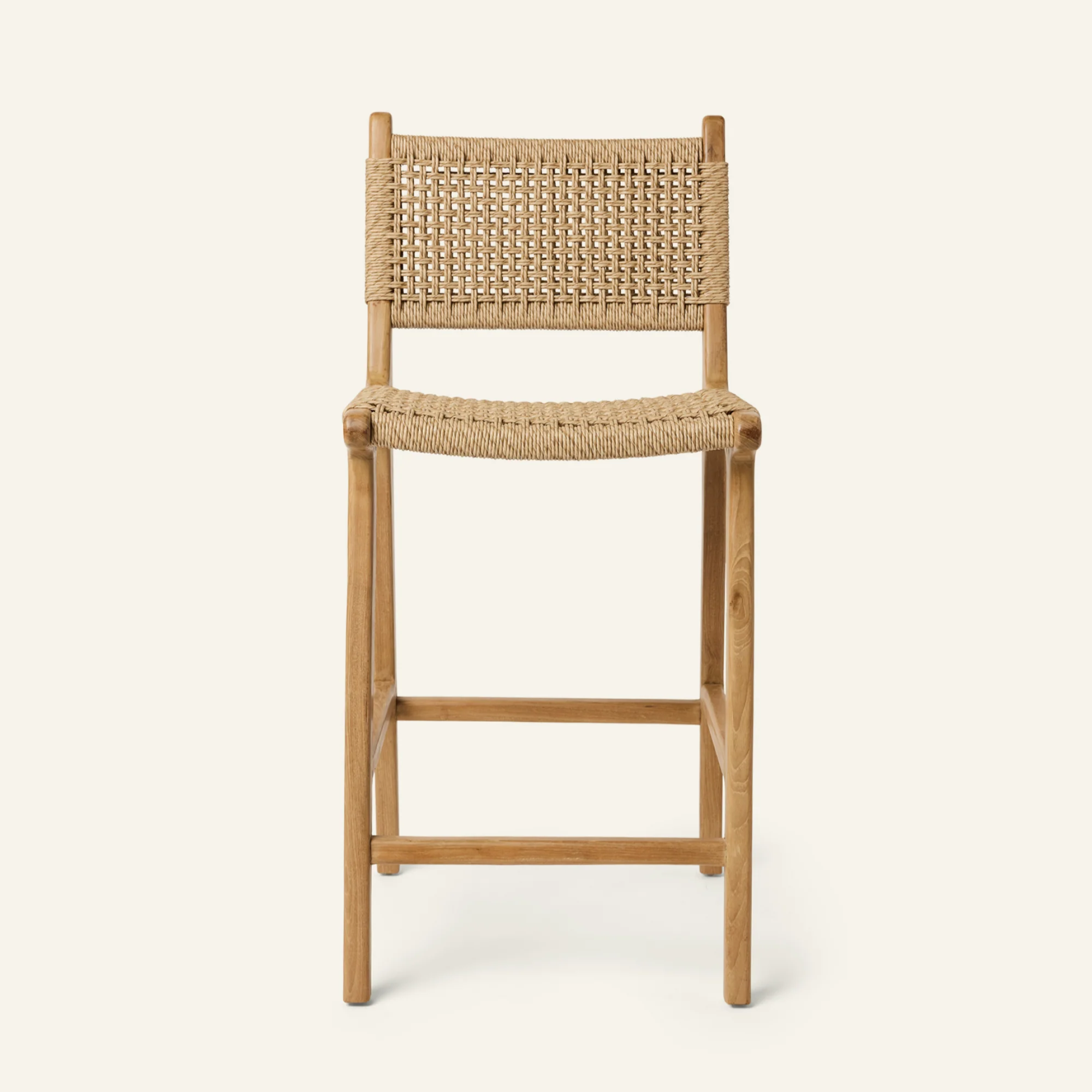 Esmé Teak Wood And Rattan Bar Stool With Back