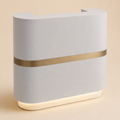grey Modern reception desk with a gold stripe on a beige background