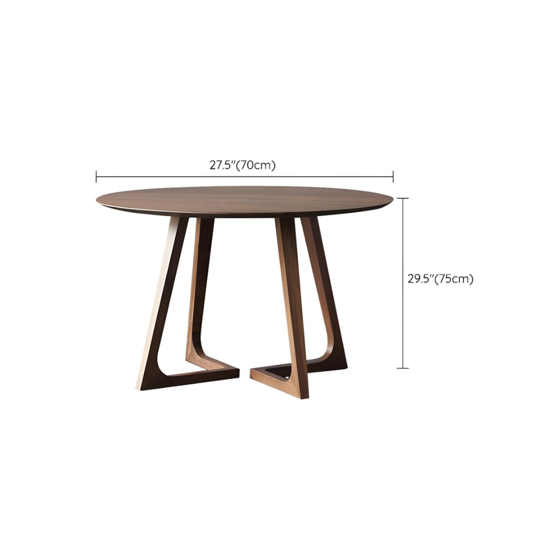 Round wooden table with dimensions labeled on a white background