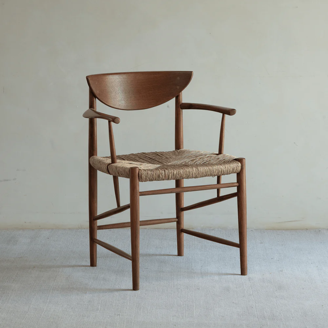 Harlow Dark Wood Curved Back Dining Chair With Woven Seat