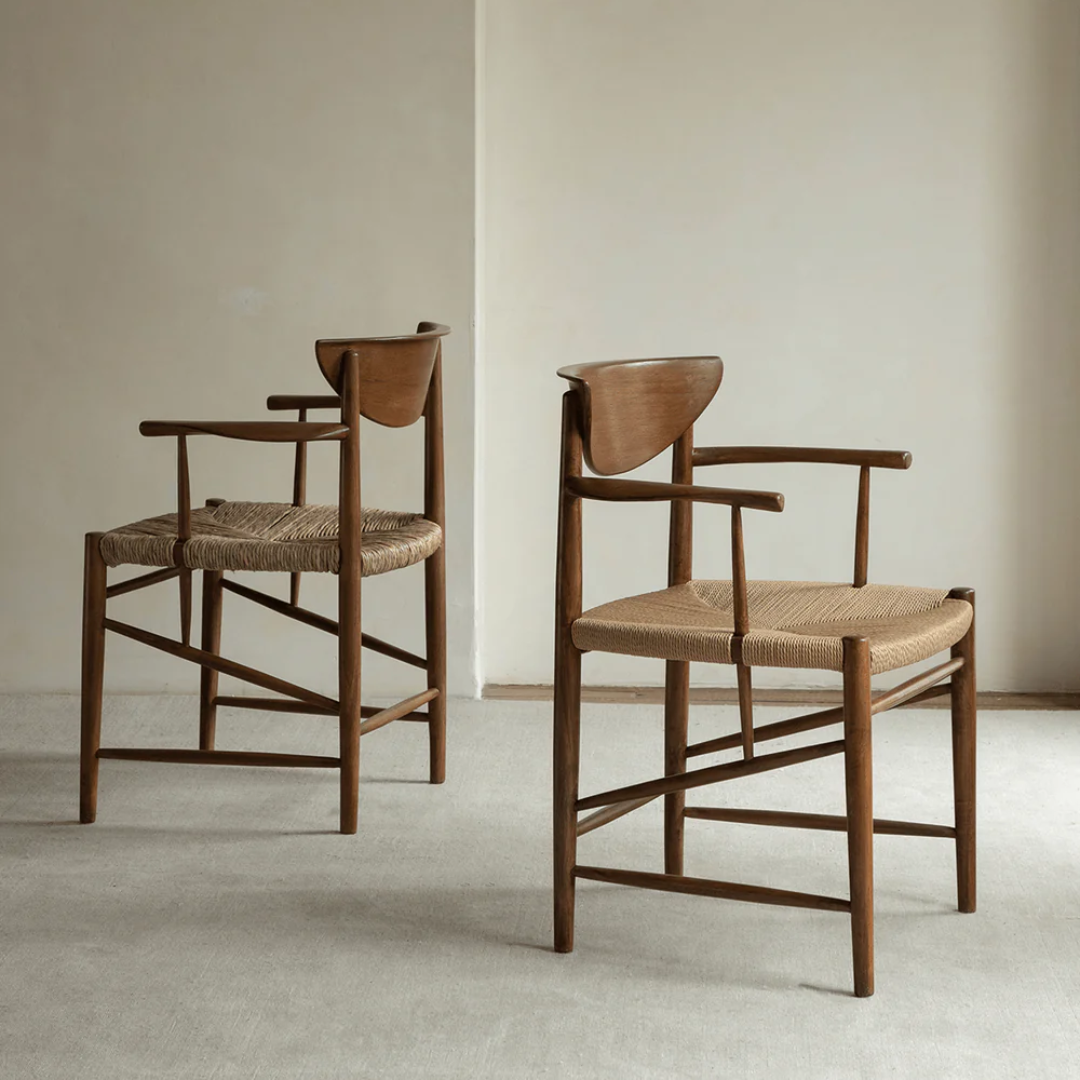 Harlow Dark Wood Curved Back Dining Chair With Woven Seat