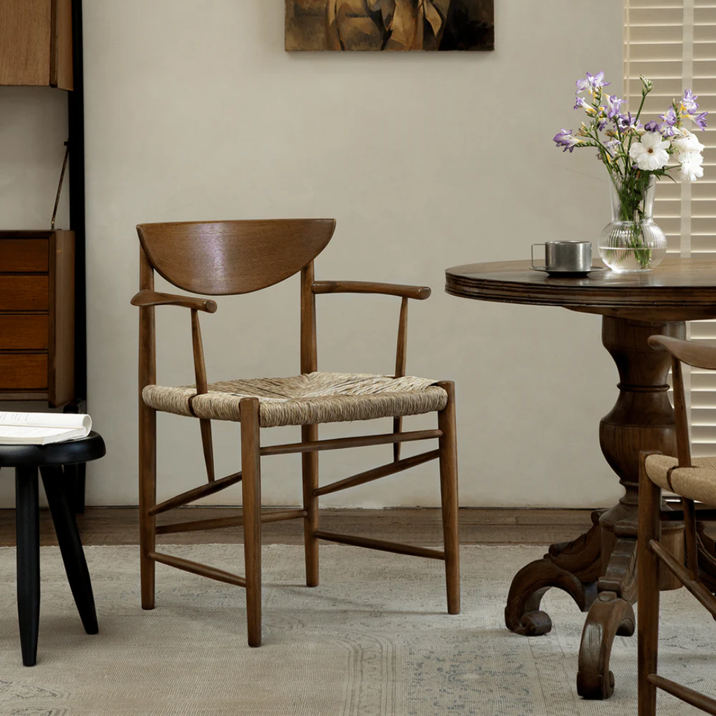 Harlow Dark Wood Curved Back Dining Chair With Woven Seat