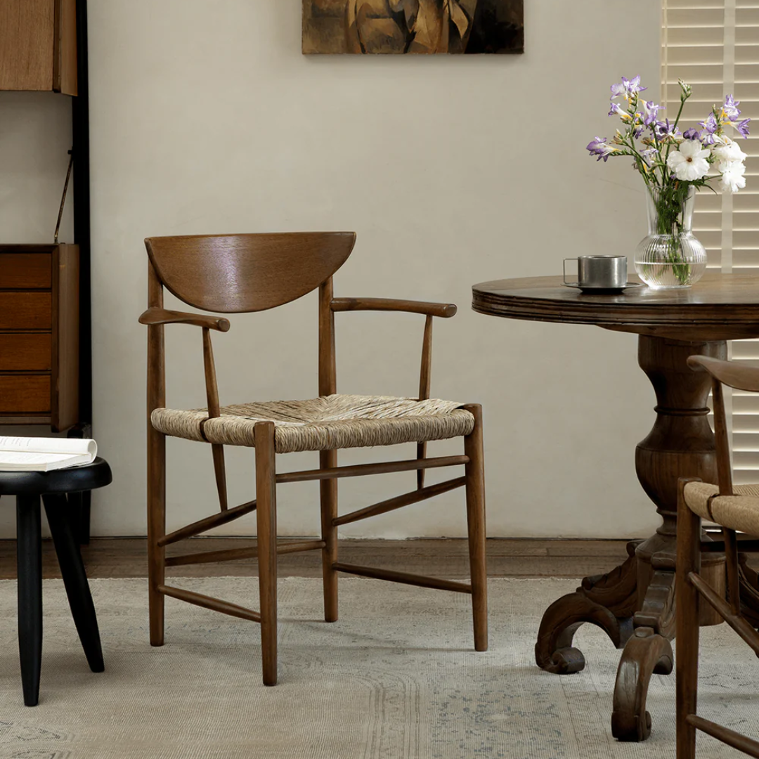 Harlow Dark Wood Curved Back Dining Chair With Woven Seat