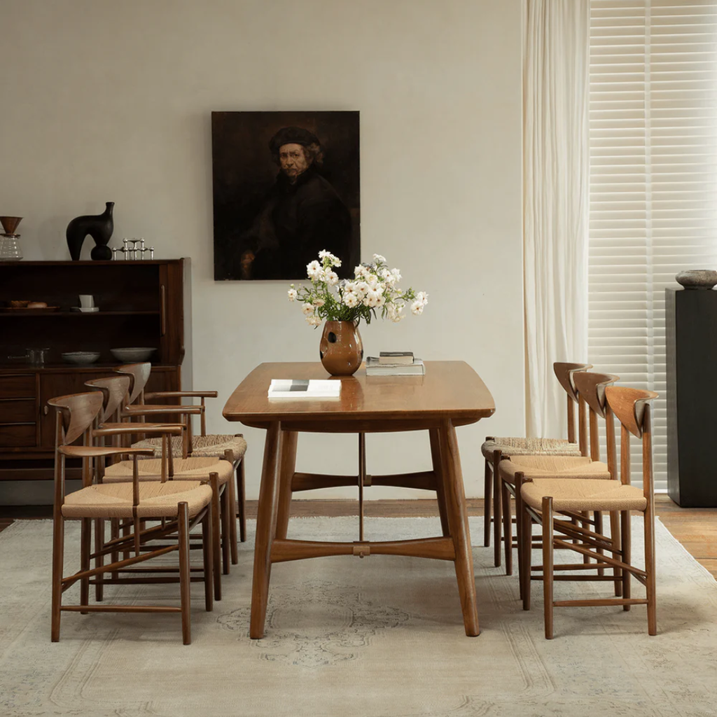 Harlow Dark Wood Curved Back Dining Chair With Woven Seat