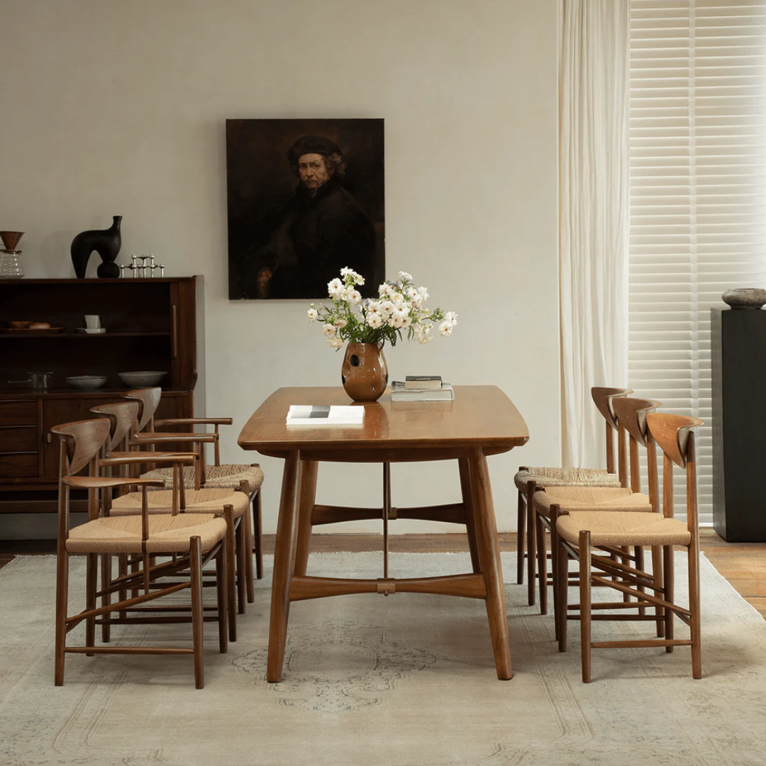 Harlow Dark Wood Curved Back Dining Chair With Woven Seat