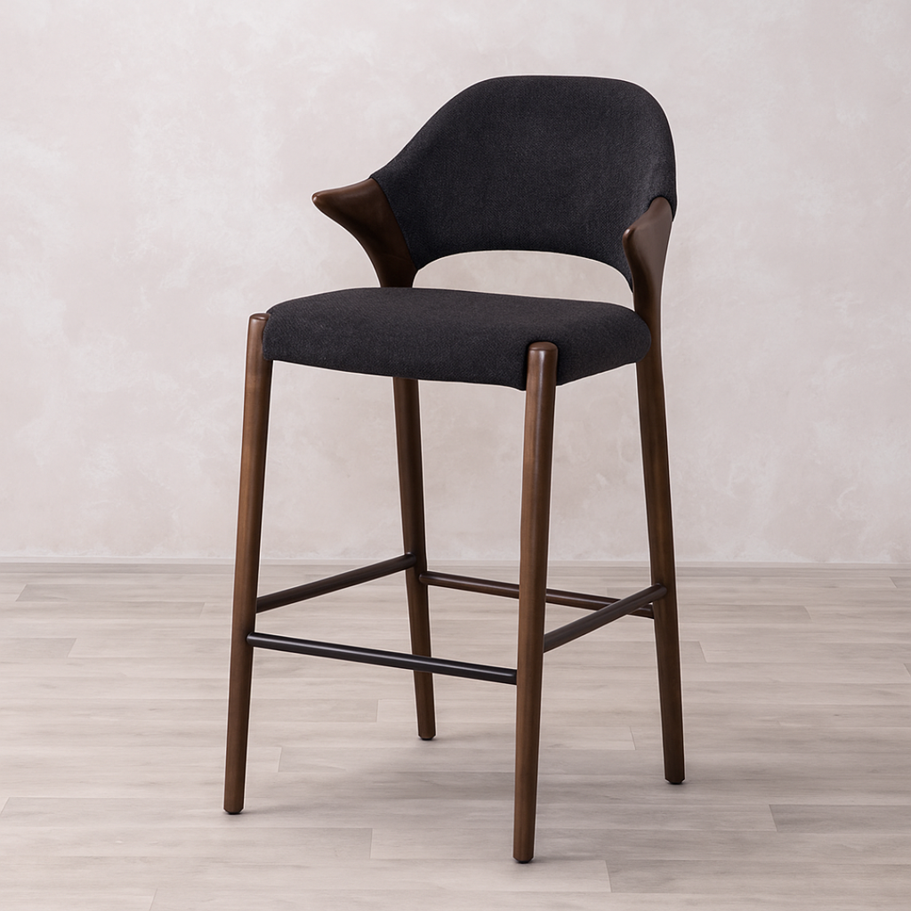 Dark Grey Breakfast Bar Stool on a wooden floor.