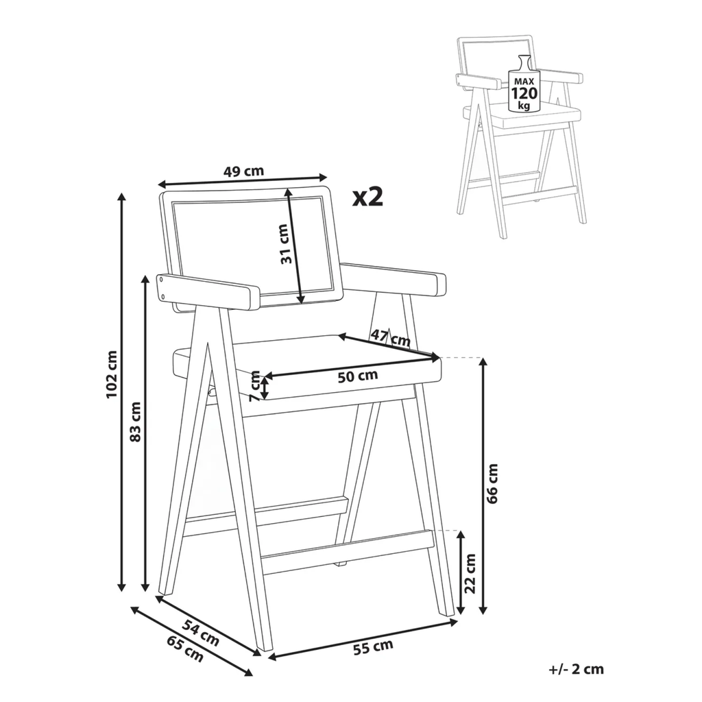 Upholstered Rattan Bar Stools dimensions