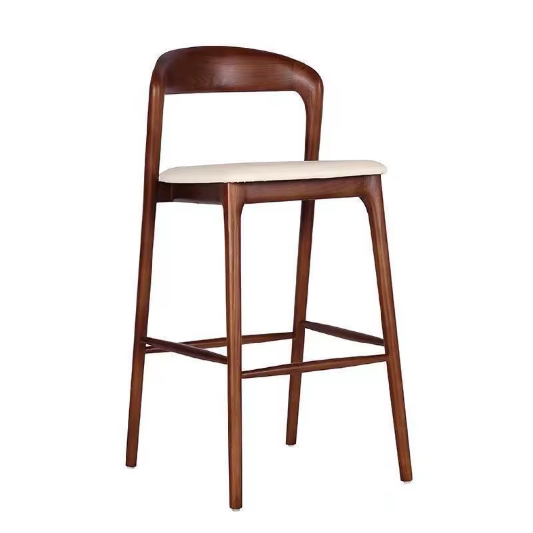 Wood And Cream Leather Bar Stool on a white background