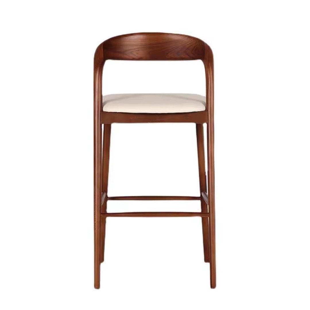 Wood And Cream Leather Bar Stool on a white background