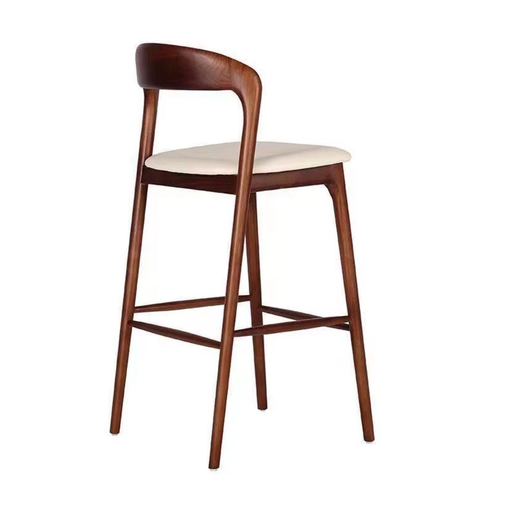 Wood And Cream Leather Bar Stool on a white background