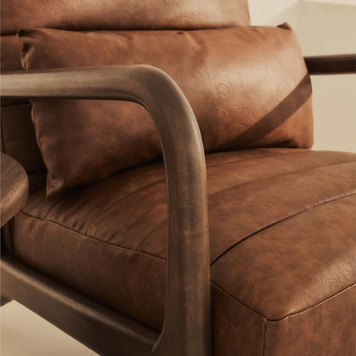Julian Dark Brown Leather Accent Chair With Wood Frame