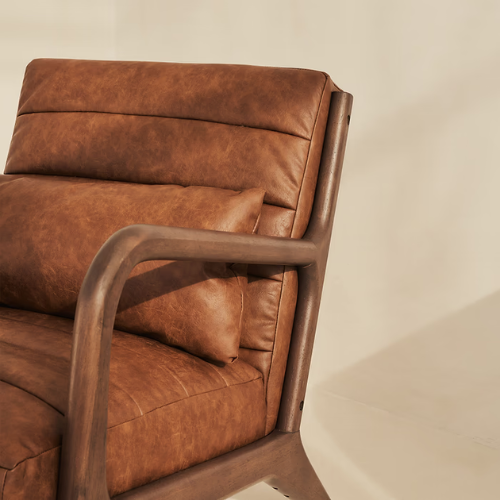 Julian Dark Brown Leather Accent Chair With Wood Frame