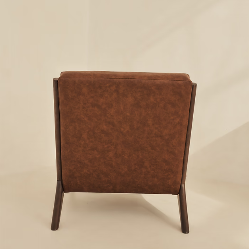  Brown Leather Accent Chair With Wood Frame back view