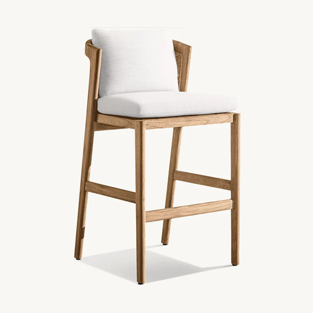  Rattan Bar Stool with White Cushion side view