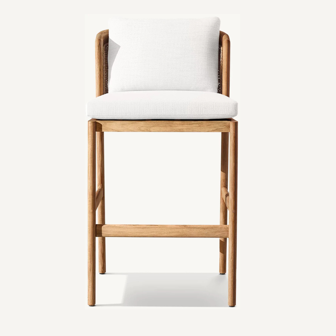  Rattan Bar Stool with White Cushion front view