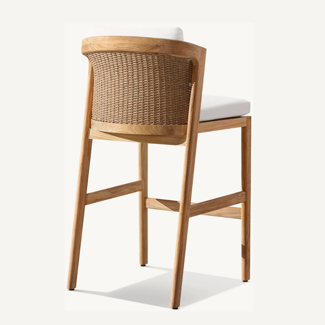  Rattan Bar Stool with White Cushion back view