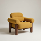 Yellow armchair with wooden legs on a light background