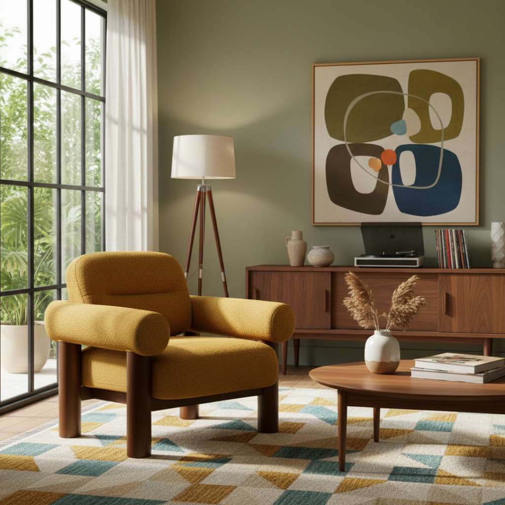 Lucina Wooden Mustard Yellow Armchair With Textured Fabric