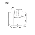 Black and white line drawing of an armchair with dimension labels and measurements around the product, including a 360° rotation indicator.