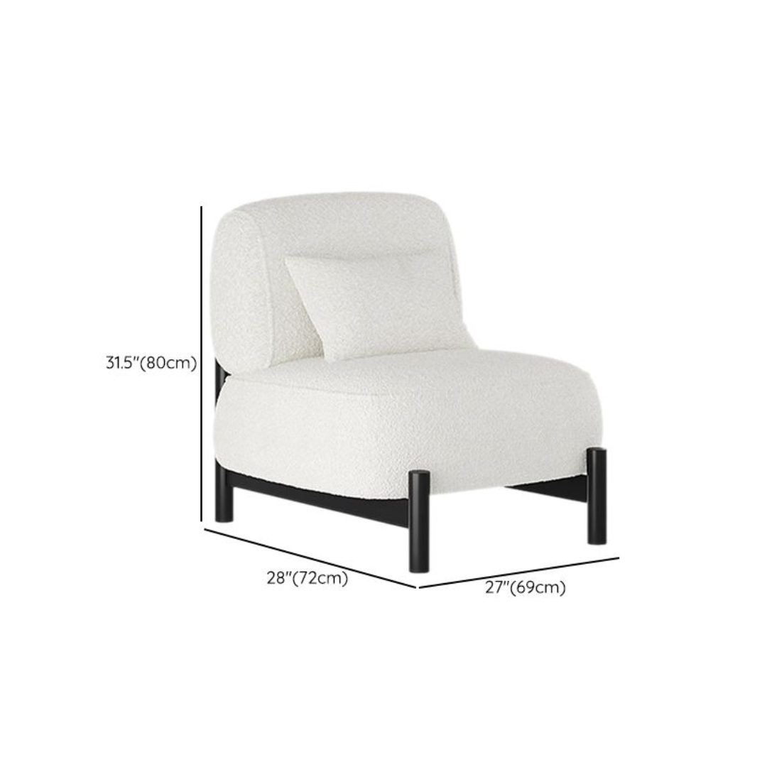 White And Black Accent Chair with dimensions labelled on a white background