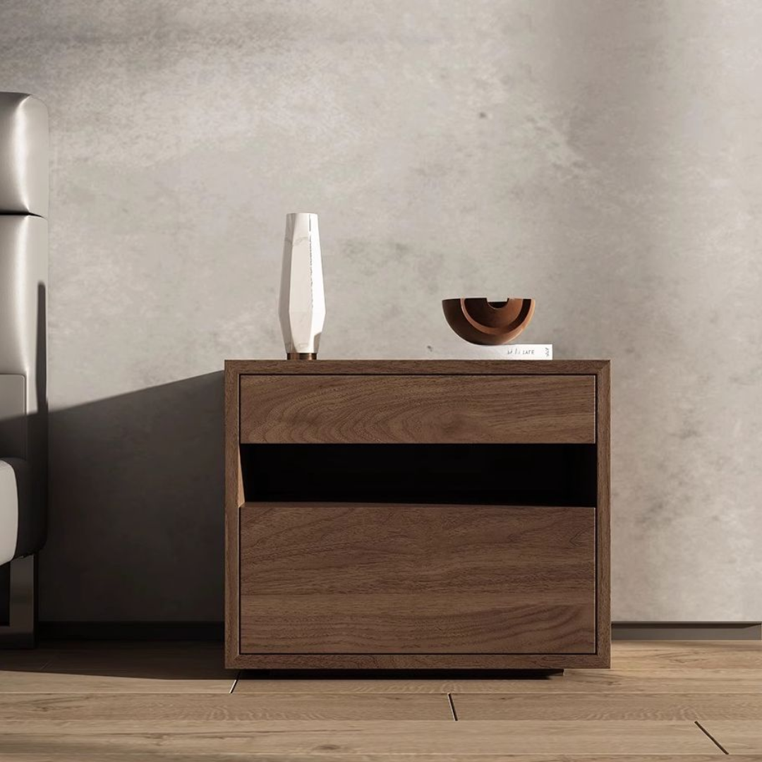 Dark Wooden Bedside Table front view