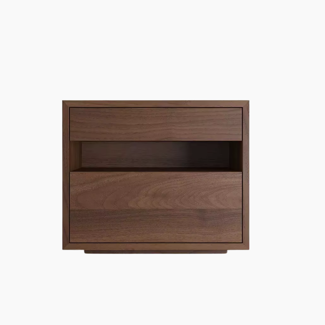Dark Wooden Bedside Table  behind a white background