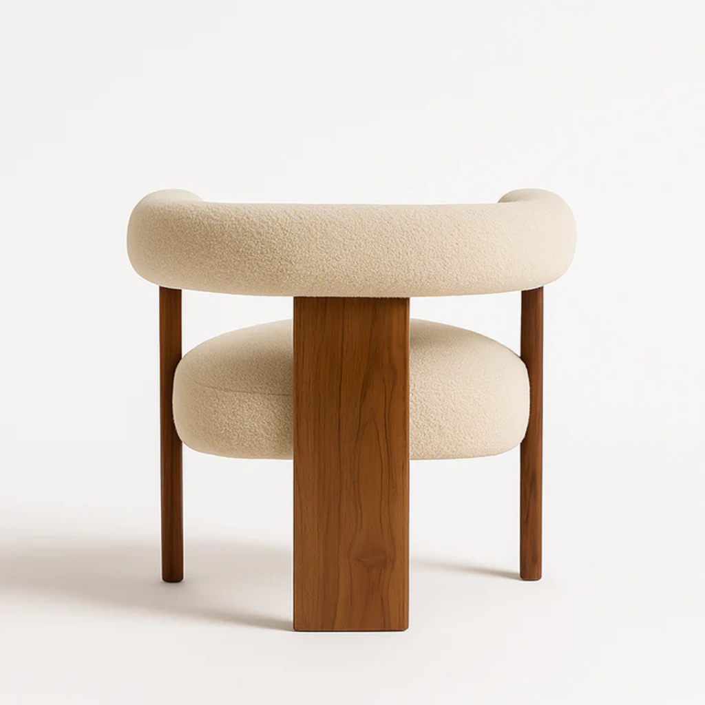 Boucle Dining Room Tub Chair back view and white background