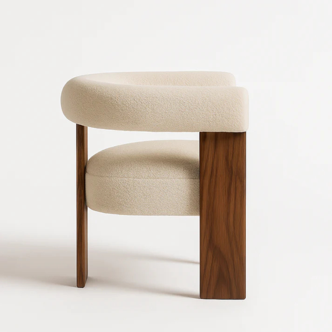 Boucle Dining Room Tub Chair side view and white background