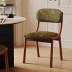  Green Fabric Dining Chair With Wooden Legs in a mid century dining room