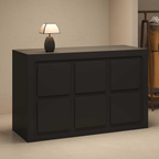 modern black reception desk with panelled front detailing and sleek contemporary design